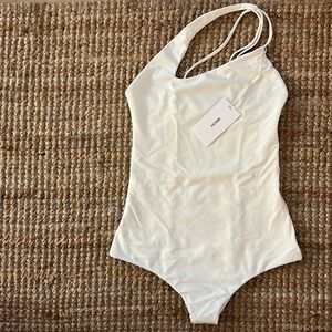MIKOH Pahoa High Neck Cross Shoulder One Piece in Bone NWT
